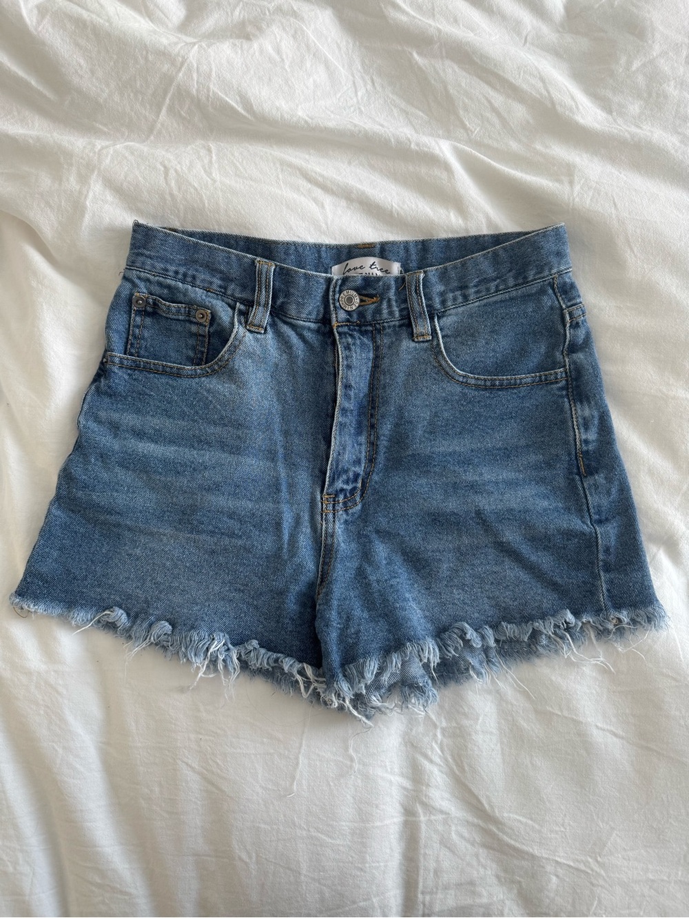 Love Tree Medium Blue Denim Frayed Hem Shorts